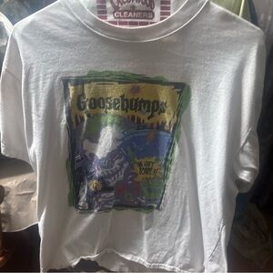 White GooseBumps Short Sleeve Tee with Graphic Design